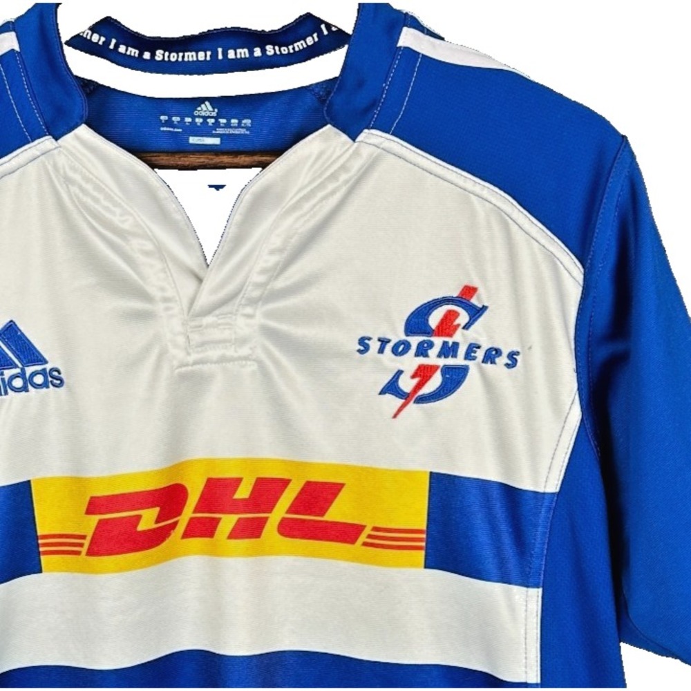 Adidas Mens XL Stormers DHL Super Rugby ClimaCool Jersey Blue White Graphic XL